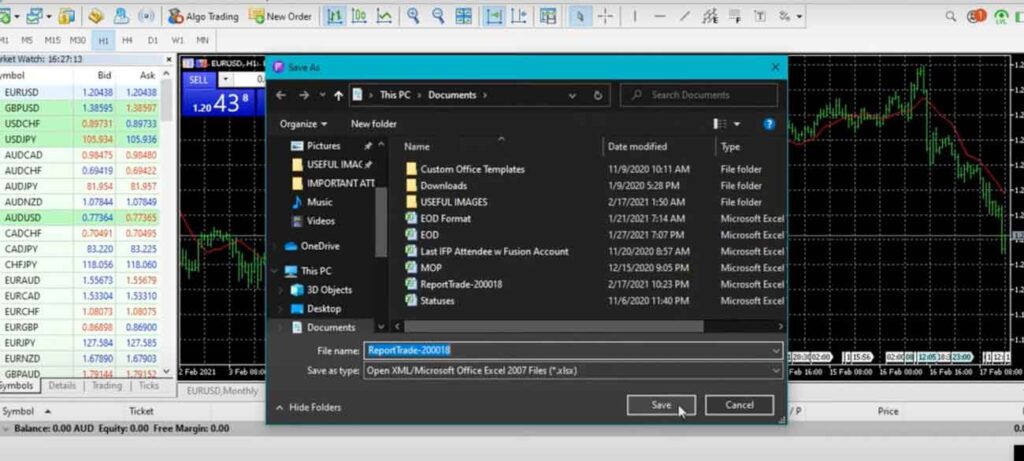 صادرات گزارش معاملات متاتریدر